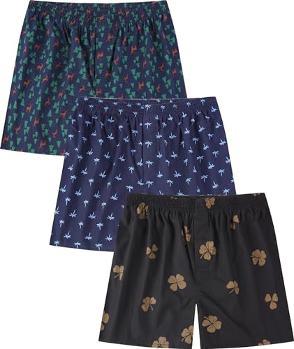 Jveyvth Herren gedruckt Boxershorts 100% Baumwolle gewebt Boxershorts für Männer Pack Boxershorts