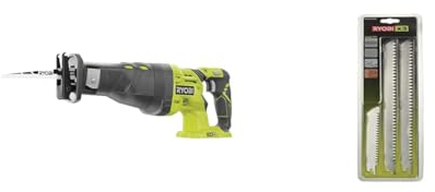 RYOBI - Scie sabre 18V - 0-2 900 cp/min - course de lame 28 mm - capacité bois 200 mm - système anti-vibration - Livrée avec 1 lame - R18RS-0 & Lames métalliques Vert clair/noir Taille unique