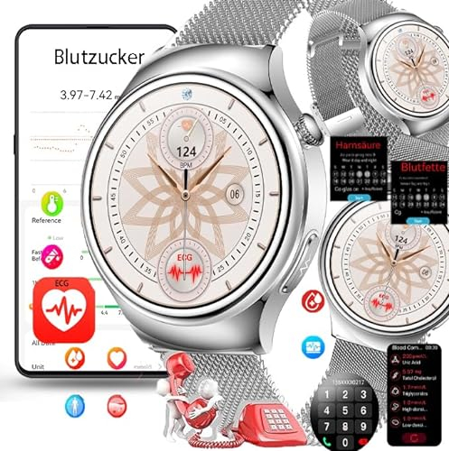 Fohatu 𝐛𝐥𝐮𝐭𝐳𝐮𝐜𝐤𝐞𝐫 Smartwatch 𝐃𝐢𝐚𝐛𝐞𝐭𝐞𝐬 Ecg 𝐛𝐥𝐮𝐭𝐳𝐮𝐜𝐤𝐞𝐫𝐦𝐞𝐬𝐬𝐮𝐧𝐠,Smartwatch Mit Bluetooth-Anrufe Blutfette Harnsäure Körpertemperatur Monitor,Silver rice