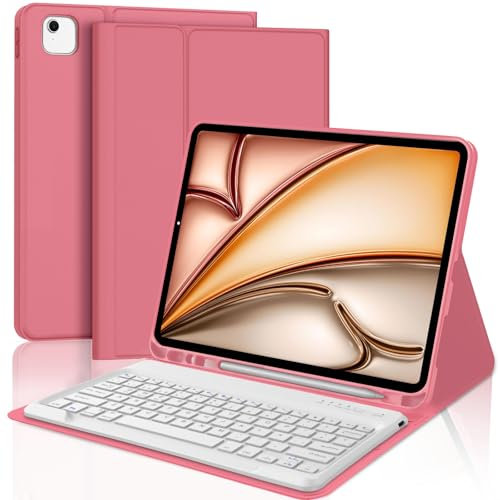 IVEOPPE Teclado iPad Air 13 Pulgadas (M3 2025/M2 2024), Funda Cover Teclado Español Ñ Bluetooth Desmontable para iPad Air 13 2024/2025, Rojo
