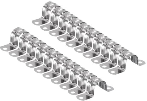 sourcing map 20pcs 7/8 Inch 22mm Conduit Clamps, M22 U Tube Pipe Clamp, Stainless Steel Rigid Pipe Strap, U Shaped Bracket with Two Hole for Pipe Tube Hose Wire Cord Fixing
