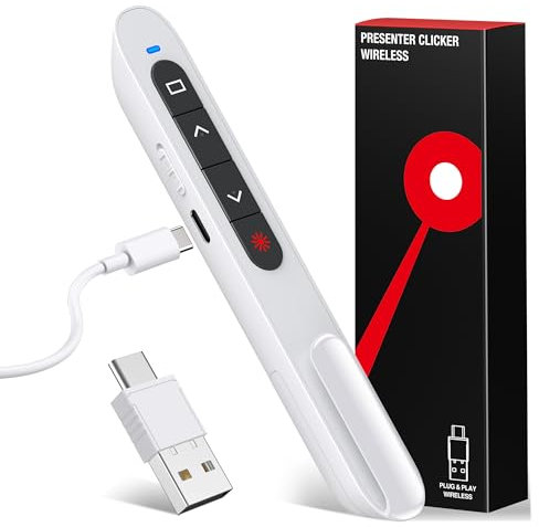 HELLCOOL USB C Presenter, 2.4 GHz Kabellose Roter Laserpointer, Hyperlink, Switch Windows, Lautstärkeregelung, 2 Wochen Spieldauer, Batterieanzeige, Präsentation für Windows 7/10/11, Macbook