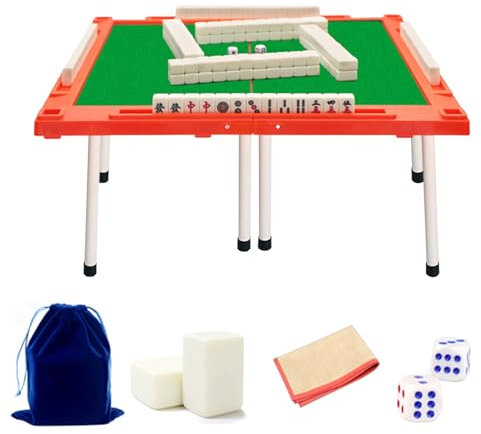 WYRMB Tables Pliantes pour Joueurs de Mahjong, Table de Jeu de Cartes carrée Mahjong avec Ensemble Mahjong, Ensemble de Jeu de Mahjong Chinois pour Mahjong Poker Domino