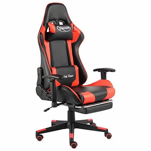 Sufrk Chaise de Jeu pivotante avec Repose-Pied Rouge PVC Chaise Gaming,Chaise Bureau,Fauteuil De Bureau