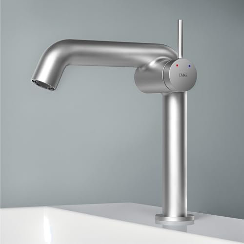EMKE Wasserhahn Bad Chrom, 222 x 200 x 76 mm, Messing, Keramikkartusche, Badarmatur, Wasserhahn mit Luftsprudler, Waschtischarmatur, Mischbatterie Waschbecken-Armatur einfache Installation