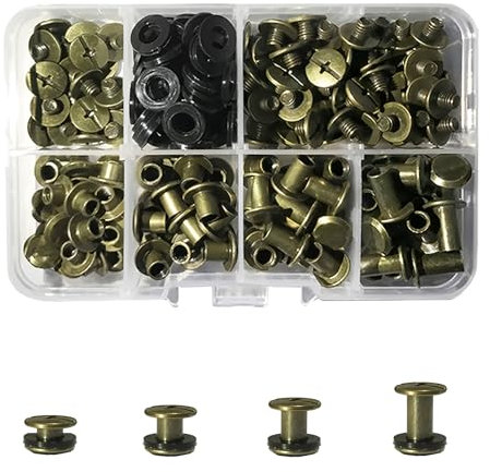 JXPXJMY 80 PCS Chicago Screw Set, Carbon Steel Binding Rivets for Books Leather Ledgers Travel Cases,Size M5*4/6/8/10 mm with Gasket (Bronzer)