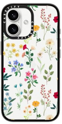 CASETiFY Compact iPhone 16 Case [Lightweight / 4ft. 2X Military Grade Drop Protection/Slim] - Spring Botanicals 2 - Clear Black