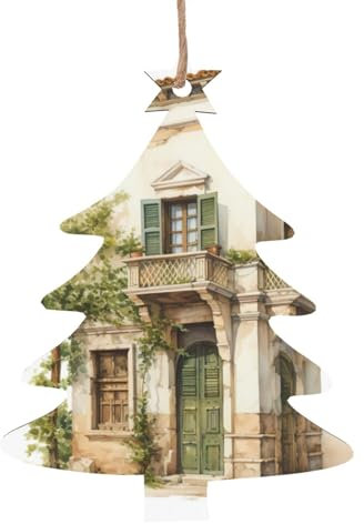 Antique Building with Roman Olive Branch and Greek Print Wooden Christmas Tree Ornaments Christmas Wooden Cutouts Wood Christmas Slices with for Xmas Holiday