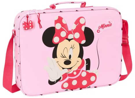 Safta MINNIE MOUSE NAIVE - Schultasche, Aktentasche, Umhängetasche, bequem und vielseitig, Qualität und Widerstandsfähigkeit, 38 x 6 x 28 cm, hellrosa, M, Casual