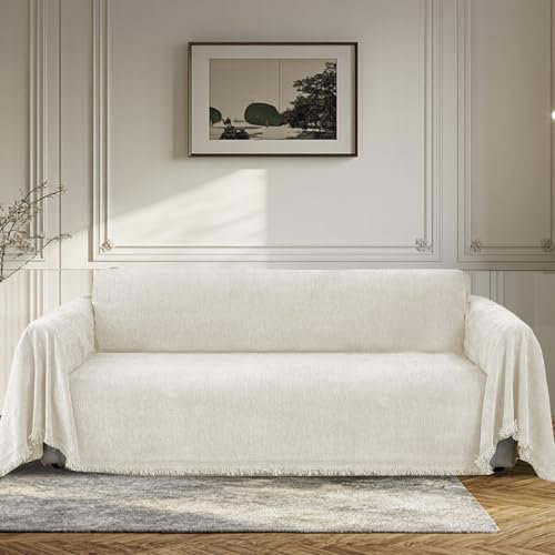 BellaHills Wasserdicht Chenille Sofa Überzug 1/2/3 Sitzer, Waschbar Weiche Couch Überzug Sofa Bezug für Wohnzimmer, Sofaüberwürfe L Form Möbelschutz für Hund Katze (Beige, 180x300cm)