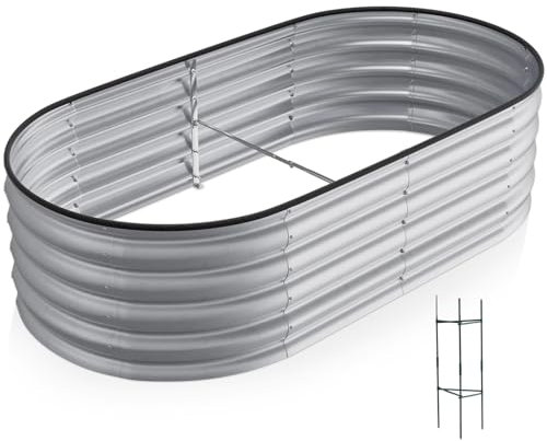 Warmiehomy 160x80x42cm Raised Beds for Garden, Metal Planter Box Outdoor with Reinforced Rods, Rounded Galvanised Bottomless Raised Beds for Vegetables, Flowers and Herbs, Silver
