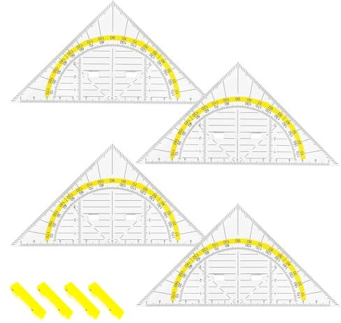 4 Stück Geodreieck Klein, Geodreieck mit Griff, Geodreieck Flexibel, Bruchsicher Und Transparent, Geodreieck Aus Kunststoff, Geeignet für Studenten Büro Designer Malerei