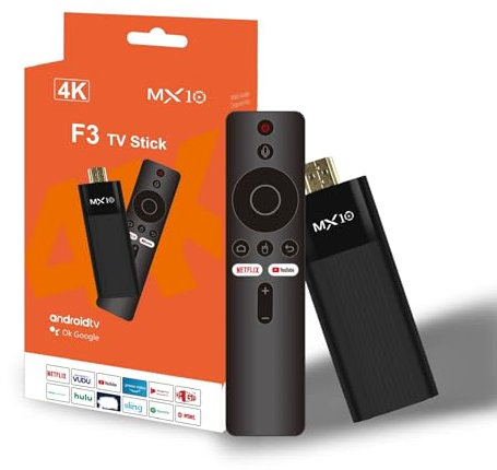 MX10 F3 4K Android TV Stick with Remote Control, Supports YouTube and Streaming Apps