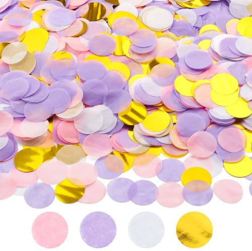 Konfetti 6000 Stück, 70g Rund Papier Konfetti Geburtstag Hochzeit Streudeko Confetti für Geburtstag Hochzeit Party Dekoration (Lila und Gold, 2,5cm)