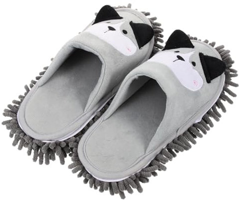 BESPORTBLE Wischmopp Hausschuhe Chenille Abnehmbare Sohle Mittelgrau Mopppantoffeln Für Damen Bodenreinigung Wohnzimmer Küche