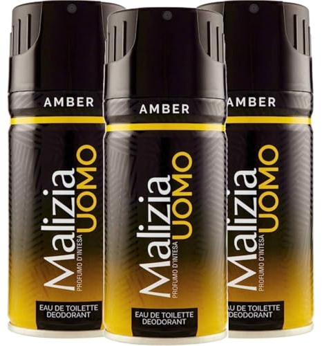 Malizia Uomo Parfum d'Intesa Deodorant Spray 150 ml – Eau de Toilette für Herren, intensiver und langanhaltender Duft, Frische für den ganzen Tag (Amber 3 Einheiten)
