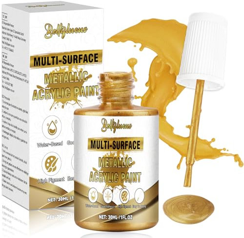 Bellifluous Pintura dorada, pintura acrílica dorada, 1 paquete de pinturas acrílicas metálicas para muebles, manualidades, porcelana, telas, pinturas a base de agua para pintura artística de madera y