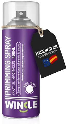 WINKLE Imprimación Spray Blanco Mate 400ml Impresión 3D, Imprimación para Metal, Madera y Plásticos PLA, ABS y PETG, Resinas y PVC, Pintura para Plástico Acrílica, Secado Rápido y Alta Adherencia