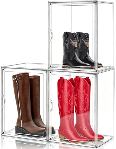 EZJOB Clear Ankle Boot Storage Boxes, Stackable Organiser, 5 Pack | Tall boxes for ankle boots,chelsea-style boots,short boots&wardrobe storage.Fits most women’s ankle boots up to UK size 7/8