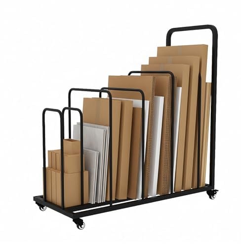 MYOYAY 105×45×115cm Kartonständer Metall-Kartonständer Kartonregal mit Rollen Karton-Aufbewahrungsregal Bewegliches Kartonregal Lagerregal für Gewerbe und Haushalt(Schwarz)