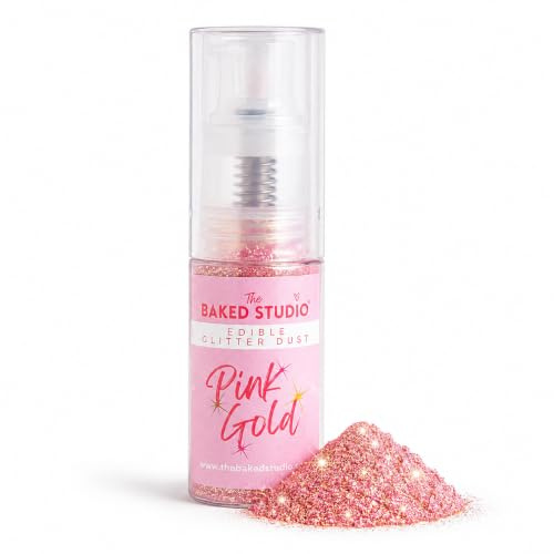 The Baked Studio Edible Glitter Dust – Pump Bottle | 100% Edible, Vegan & Halal | Easy-Spray Sparkle for Cakes, Cupcakes, Cookies & More (Pink Gold 10g)