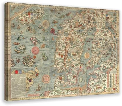 Carta Marina Skandinavische Karte 1539, Leinwand-Kunst, Poster und Wandkunst, Bild, Druck, moderne Familienschlafzimmer-Dekoration, 60 x 90 cm