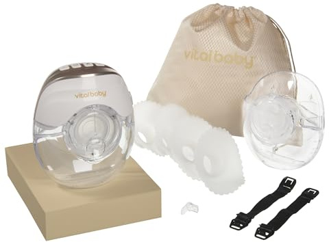 Vital Baby Flow Wearable Breast Pump | Slim, Hands-Free & Lightweight | Slim, quiet and cord-free with two modes, eight levels, a leakproof easy-clean collector and up to 12 sessions per charge.