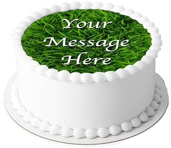 Personalised Message Green Grass Themed 7.5inch CIRCLE Edible Icing Cake Topper Decoration. Perfect for large cakes