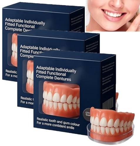 Funktionelle Zahnprozessen, erweitertes maßgeschneidertes Vollverzahnsatz, weiches Zahnprozessen Reline Kit, Snap On Furnitures Zähne, Silikon Reline Kit für Männer Frauen, weich und bequem (3pcs)