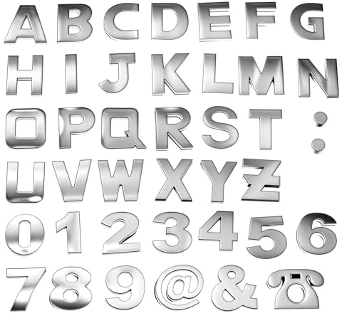 Yuanchu 43 Pcs Car Emblem Letters Sticker, 3D Metal Letter Chrome Number Symbol Badge 3D Car Letter Stickers Tailgate Letters Self Adhesive Emblems for Cars Trucks Motorcycles