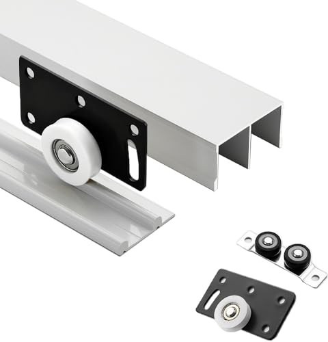 Kit de rieles de puerta corredera para paneles de madera, herrajes de puerta de granero de doble pista, sistema oculto para armario y armario