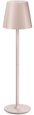 UPXNBOR LED Tischlampe Kabellos, Vollmetall Tischlampe für Outdoor & Indoor | Akku Tischleuchte, Nachttischlampe Touch, Schreibtischlampe, 3-stufiges Warmlicht, 2 Höhen, IP54 Wasserfest, Puderbeige