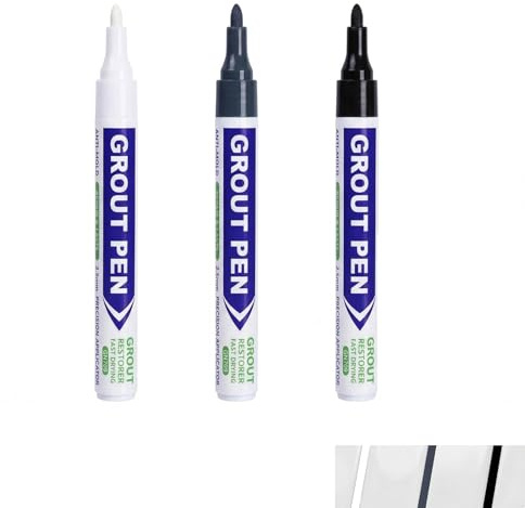 JOVYTH 3 Pezzi, Pennarelli per Fughe Bianco, Grigio Scuro, Nero, Impermeabili, Per Riparare Fughe Bagno, Cucina, Pavimento, 450 Metri, Kit Riparazione