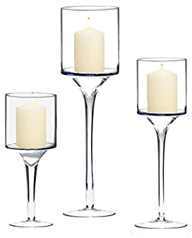 Boltze Windlicht Set Arosa 3-teilig (Deko-Gläser für Kerzen, Weihnachtsdekoration, Kerzenständer Höhen 30 cm, 40 cm, 50 cm, Form rund) 7119100