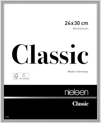 nielsen Bilderrahmen, 24 x 30 cm, Aluminium, Silber glanz, Rahmen zum Aufhängen im Hoch- & Querformat, Echtglas, Classic