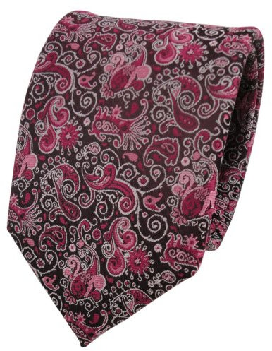 TigerTie Designer Krawatte in rot bordeaux rosa schwarz silber Paisley