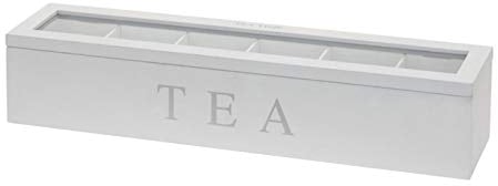 Huismerk Rechteckige Teebox aus Holz, transparent, 6 Fächer, Weiß 267894