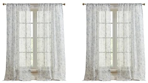 Laura Ashley Barnette Fenstervorhänge mit Stangentasche, 213,4 cm Länge, 4 Paneele, halbtransparente Lichtfilterung, Blau