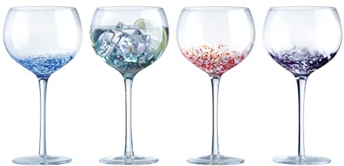 Anton - Lot de 4 verres à gin Speckle - Verres à boire élégants - Verre à cocktail au gin pour les réceptions - Gobelet en verre - Ensemble unique de verres - Ensemble de verres à boire