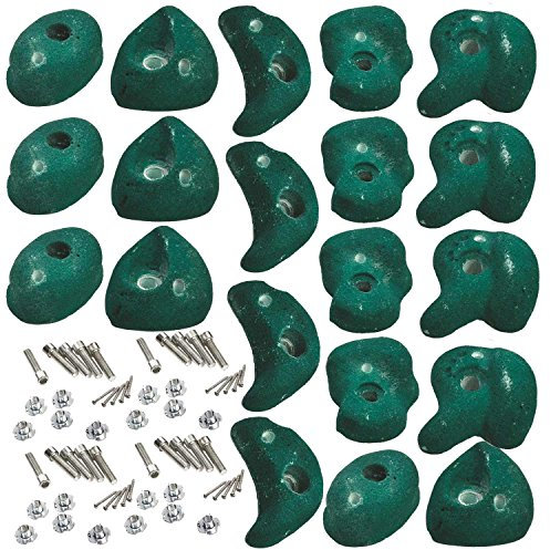 Garden Games 20 Pack of Premium Climbing Holds High Grip Steel Reinforced Polyresin with Stainless Steel Fixings (Green, 20)