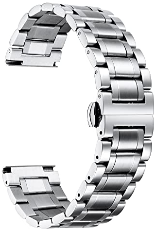 BINLUN Stainless Steel Watch Bands 12mm-24mm Replacement Smart Watch Straps with Straight&Curved Ends Universal fit for Samsung Galaxy Watch 6/5/4/3,Fit for Garmin Watch(Silver,24mm)