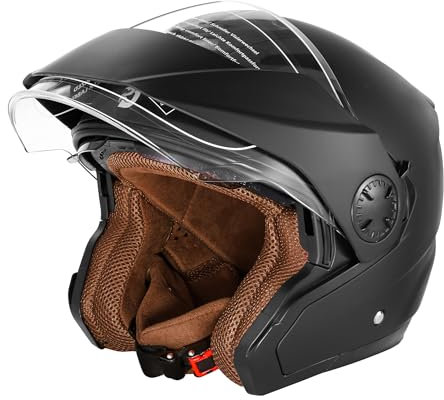 Motorradhelm mit Doppelvisier by BSWAY - Hochwertiger Jethelm Roller Helm Halbschalenhelm für Stadt & Tour, ECE 22.06 Zertifiziert für Herren und Damen in Gr. XS-XXL (L)