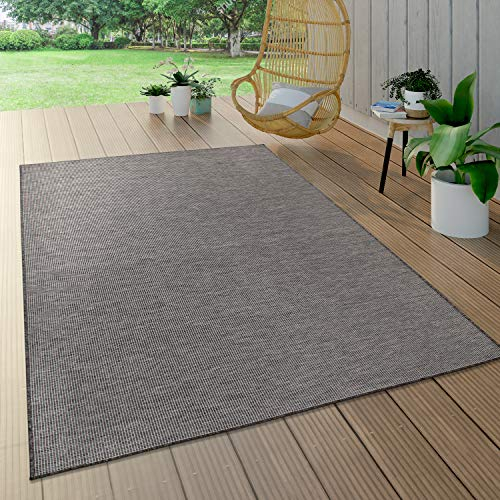 Paco Home Outdoor Teppich Balkon Terrasse Pastellfarben Flachgewebe Gartenteppich Modern, Grösse:140x200 cm, Farbe:Grau