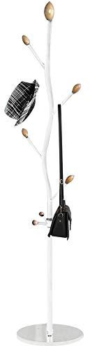 BAKAJI Attaccapanni Appendiabiti Design Albero a Piantana da Terra in Metallo con 8 Ganci Appendi Abiti e Base in Marmo Dimensione 38 x 38 x 175 cm (Bianco)