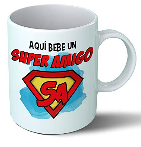 Planetacase - Taza Super Amigo Personalizada - Regalo Original para Amigos - Desayuno Café 330 mL - Apta Microondas y Lavavajillas - Cerámica