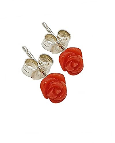 Sicilia Bedda - Orecchini a forma di Rosa in Corallo Rosso del Mediterraneo e Argento 925 - Prodotto realizzato a Mano