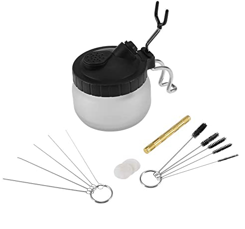 Raguso Airbrush Reiniger Set Multifunktional mit Klasse Topf 3 in 1 Flüssigkeitsdüsen für Airbrush Ausrüstung für Luftkappen Waschreinigungswerkzeug
