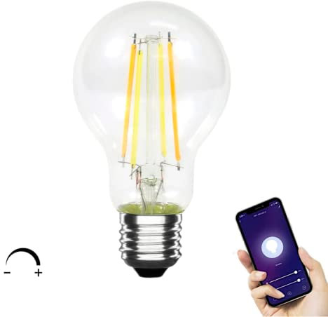 SMARTFY Bombilla Inteligente WiFi Filamento Vintage E27 LED CCT Regulable compatible con Alexa, Google Home, Smart Life, Tuya e IFTTT 6,5W Temperatura de Color Seleccionable
