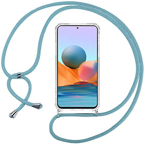 Ingen Funda con Cuerda para Xiaomi Redmi Note 10 Pro/10 Pro MAX,Carcasa Transparente TPU Suave Silicona Case con Correa Colgante Ajustable Collar Correa de Cuello Cadena Cordón,Azul Claro