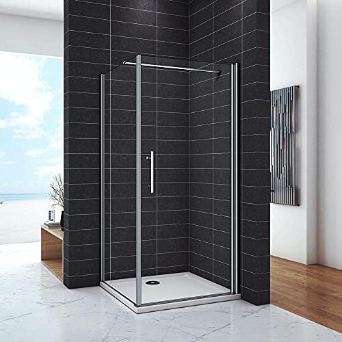 Box Doccia Angolare Alto 187cm Porta Battente Fissa Parete Laterale 70x80 cm Vetro 6mm Temperato Anticalcare con Barra Stabilizzatrice Orizzontale da 140 cm